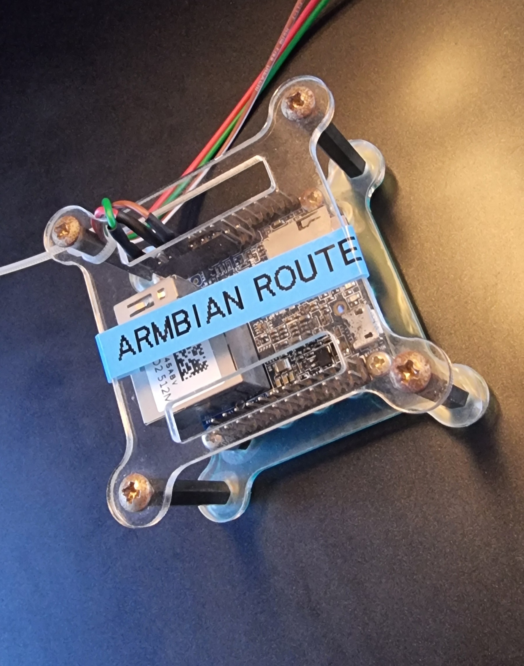 NanoPi Neo 2 single-board computer running as a USB-tether router