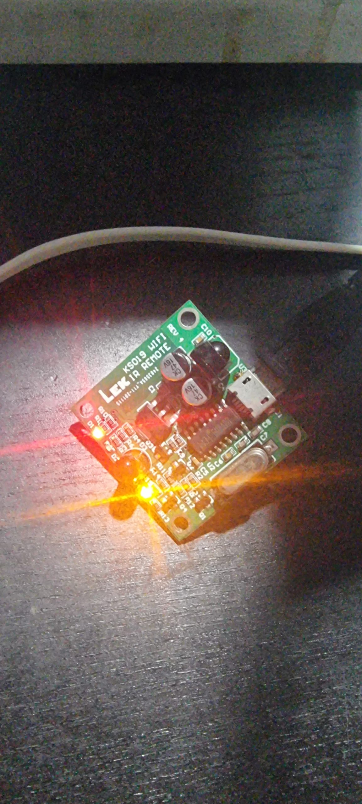 Unit under test powered with PanasonicSend firmware, status LED flashing