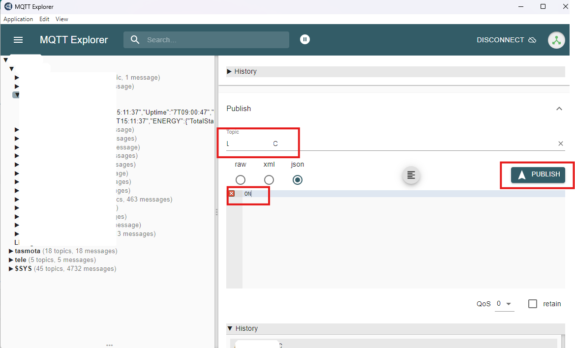 MQTT Explorer publishing ON